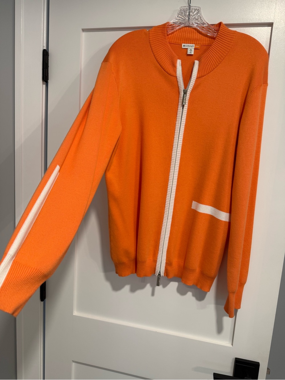 SPANNER Orange Zip-Up Sweater with White Trim